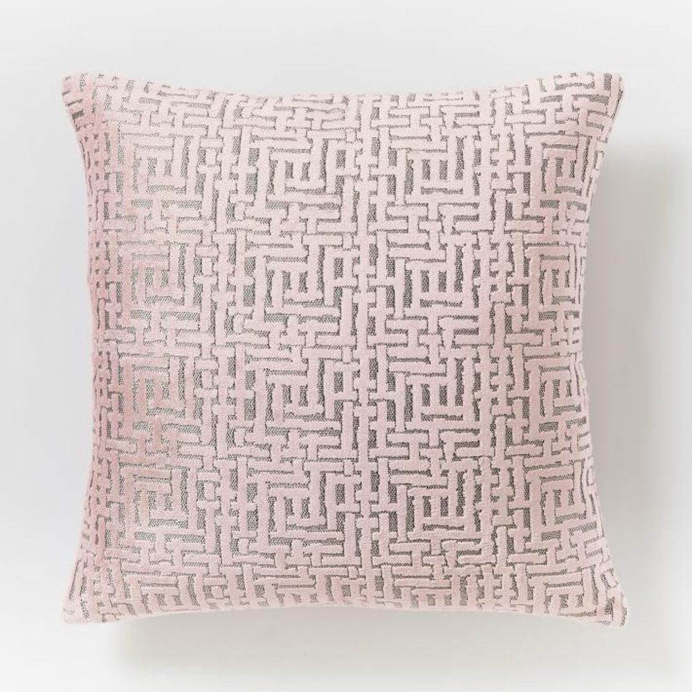 West Elm Allover Crosshatch Jacquard Velvet Pillow with Down Insert 20x20” Pink